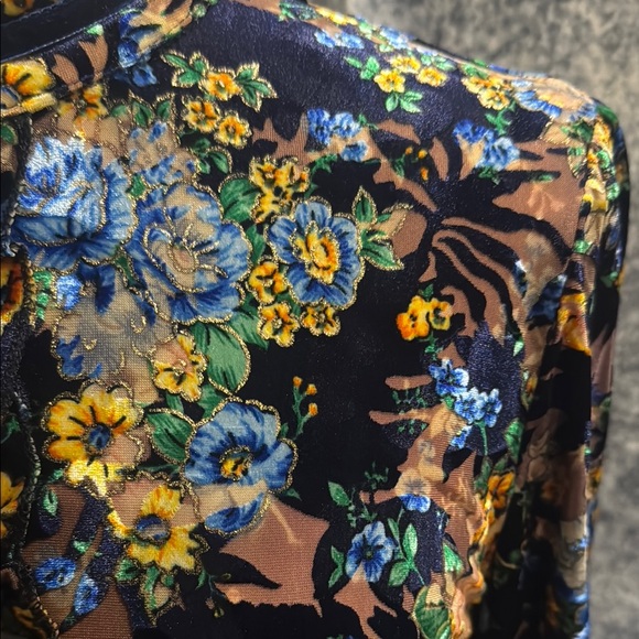 Dalia MacPhee Blue Velvet Floral Dress with Long Sleeves - Picture 4 of 7